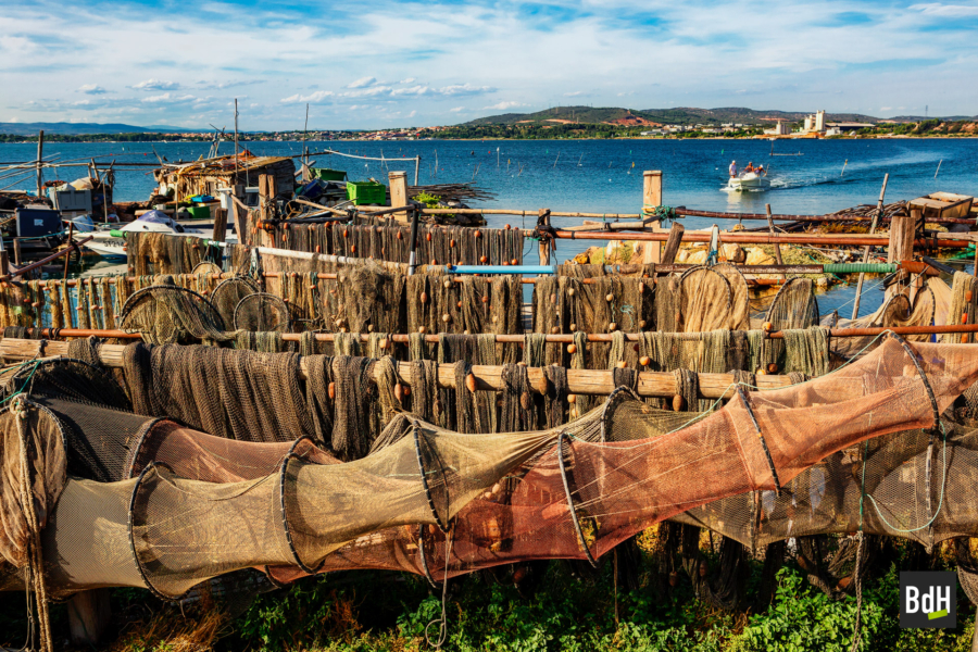 Filets de pêche à la Pointe Courte sur l'étang de Thau, Sète, France